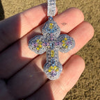 MultiColor Cross Pendant 14k White Gold Plated + Steel Rope Chain