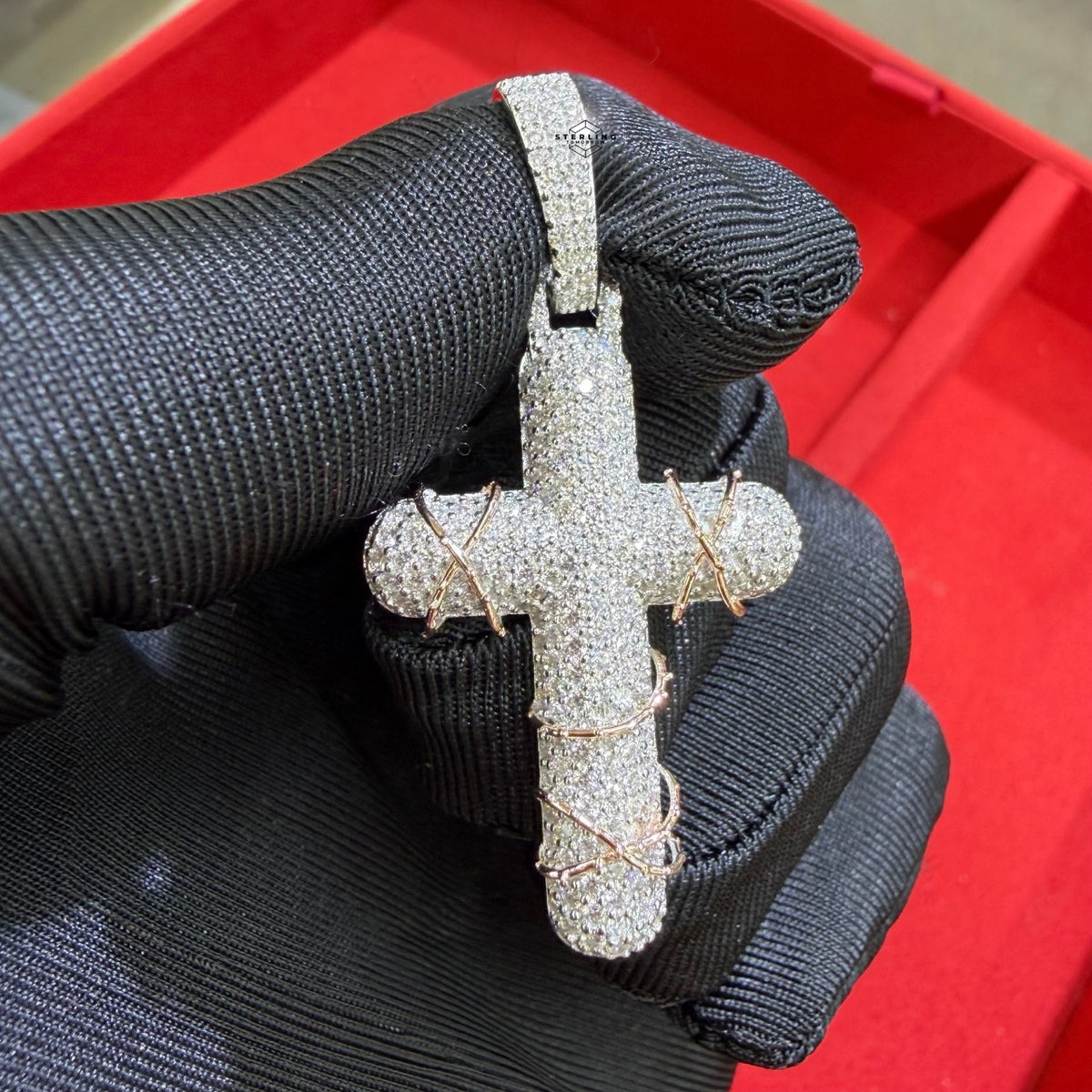 Moissanite Rose Thorns Cross Pendant