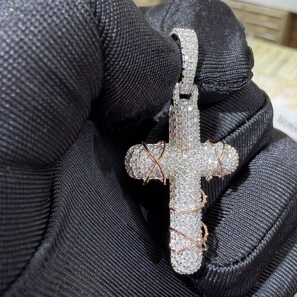 Moissanite Rose Thorns Cross Pendant