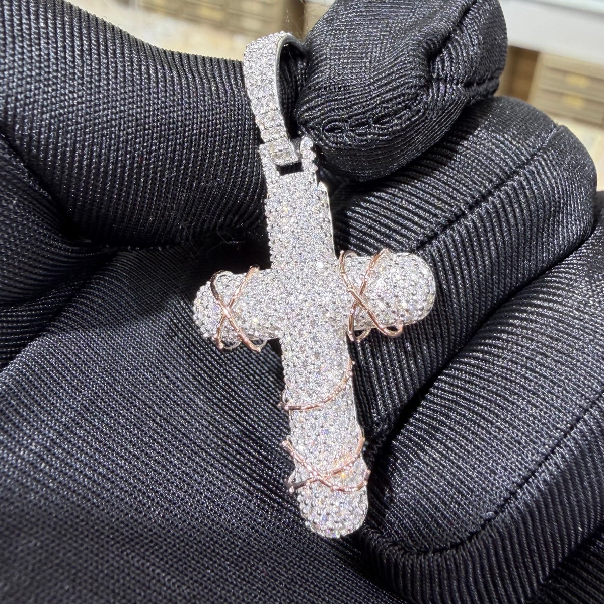 Moissanite Rose Thorns Cross Pendant