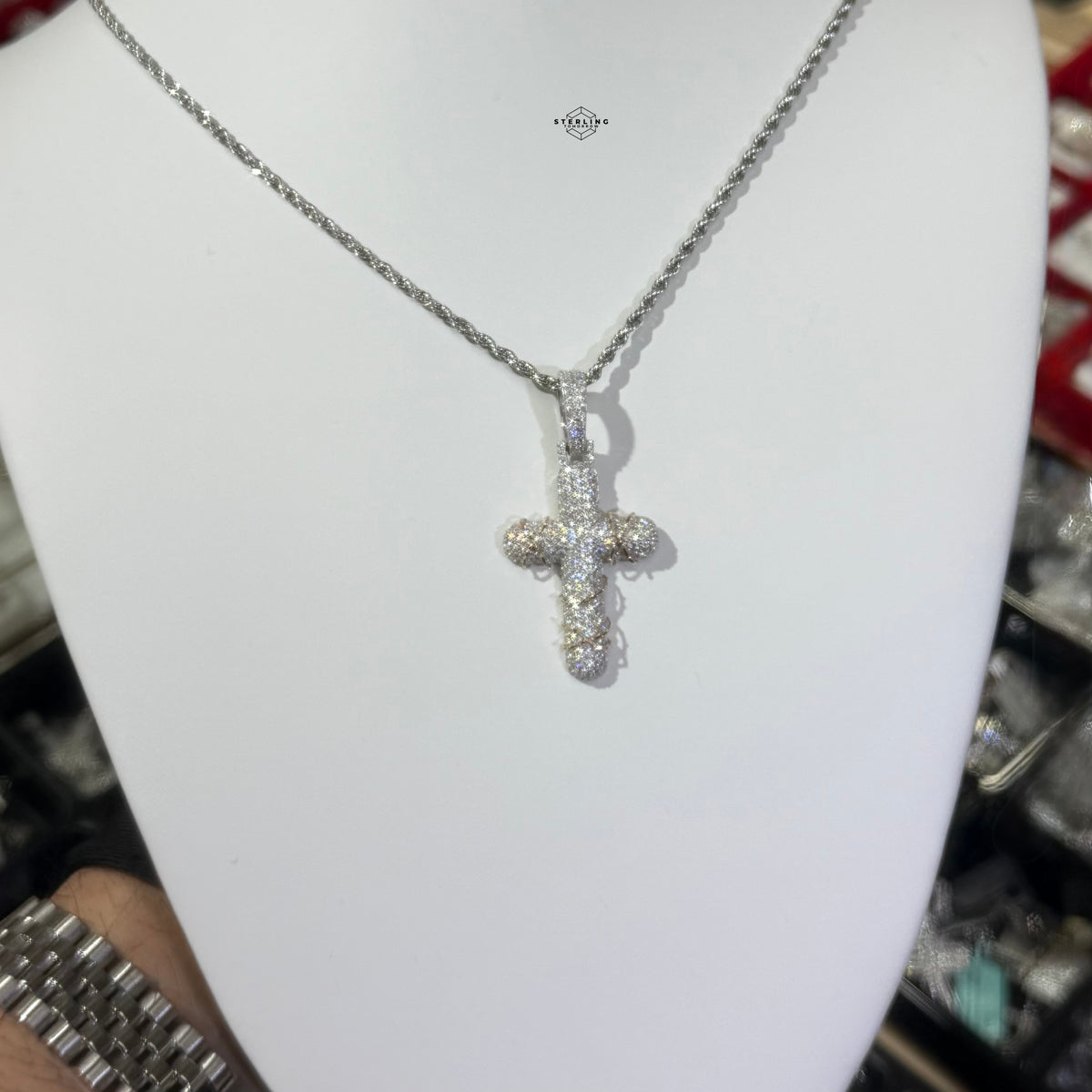 Moissanite Rose Thorns Cross Pendant