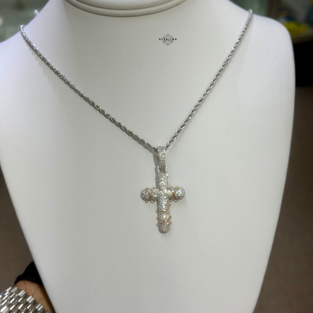 Moissanite Rose Thorns Cross Pendant