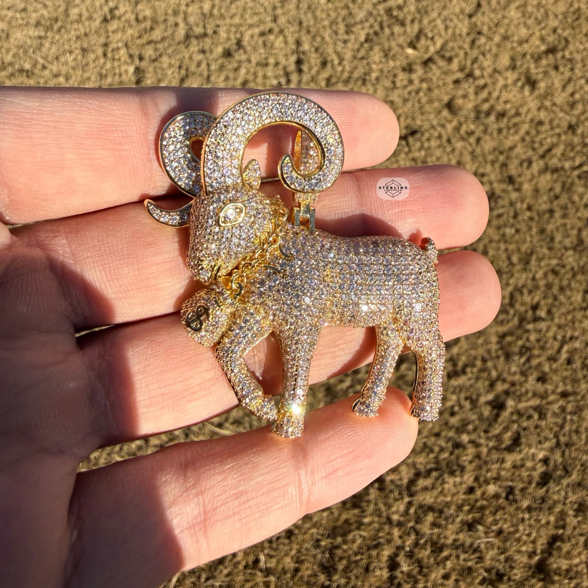 Ram Moneybag Iced Out Pendant 14K Gold Finish