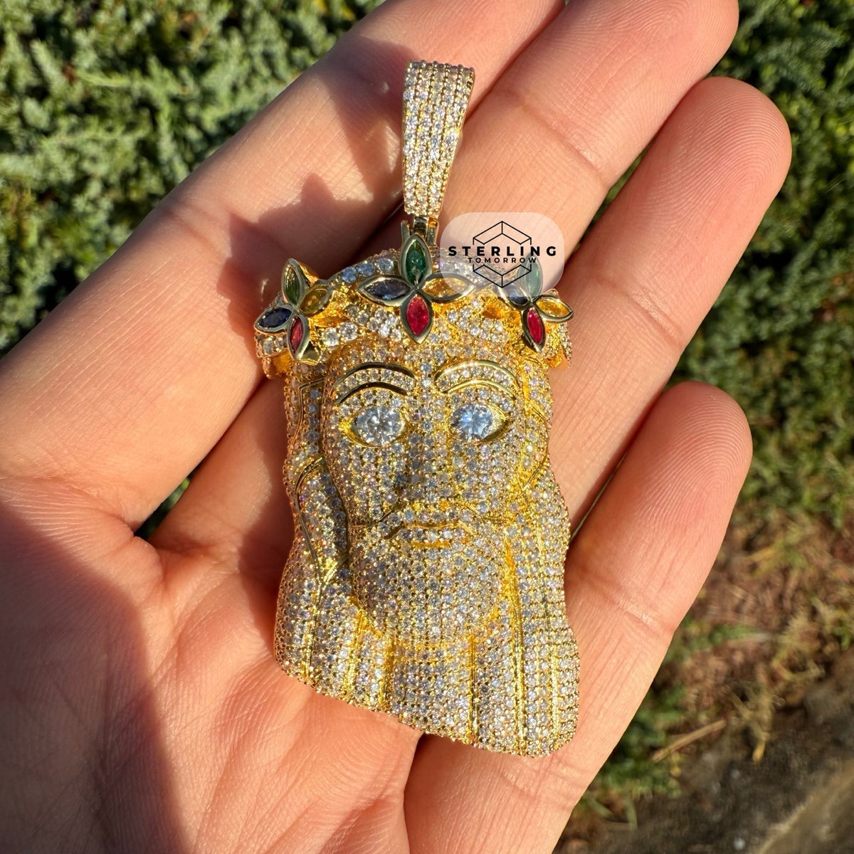 Moissanite Gold Tone Iced Out Jesus Pendant