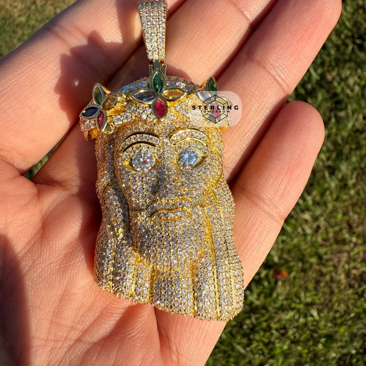 Moissanite Gold Tone Iced Out Jesus Pendant