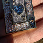 Ace of Hearts Card Pendant | 14K Gold Plated Blue Heart CZ Playing Card Necklace, Iced Out Hip Hop Pendant with Free Rope Chain