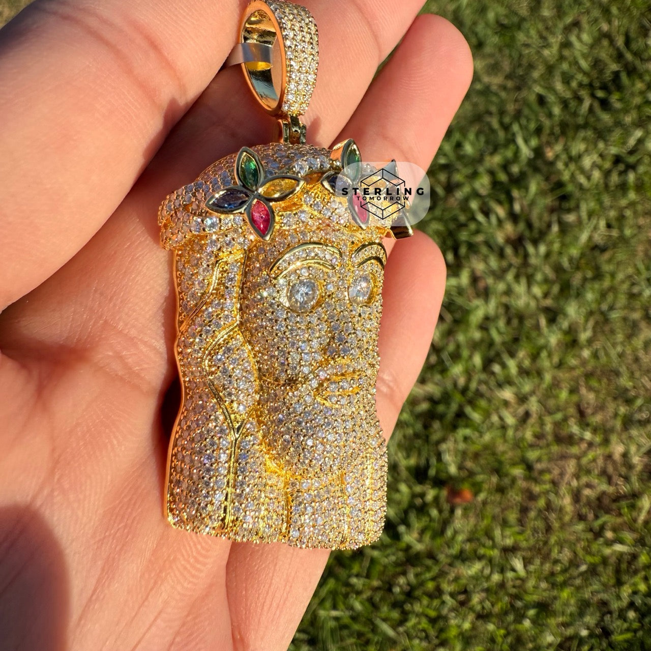Moissanite Gold Tone Iced Out Jesus Pendant