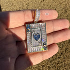 Ace of Hearts Card Pendant | 14K Gold Plated Blue Heart CZ Playing Card Necklace, Iced Out Hip Hop Pendant with Free Rope Chain