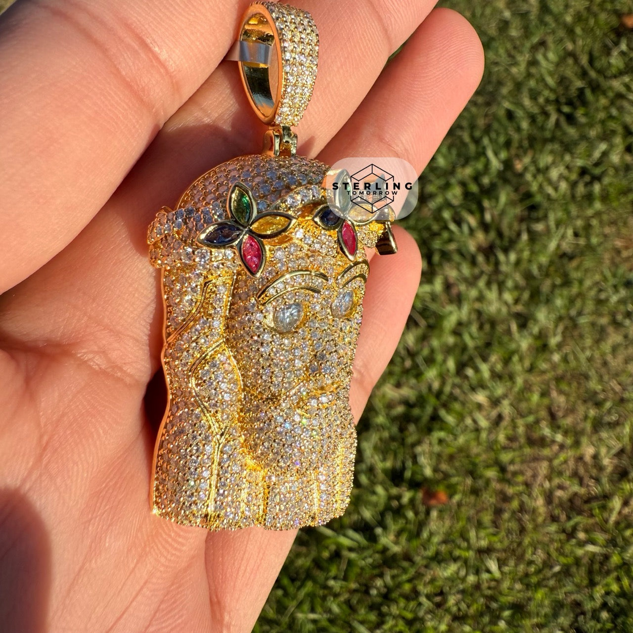 Moissanite Gold Tone Iced Out Jesus Pendant