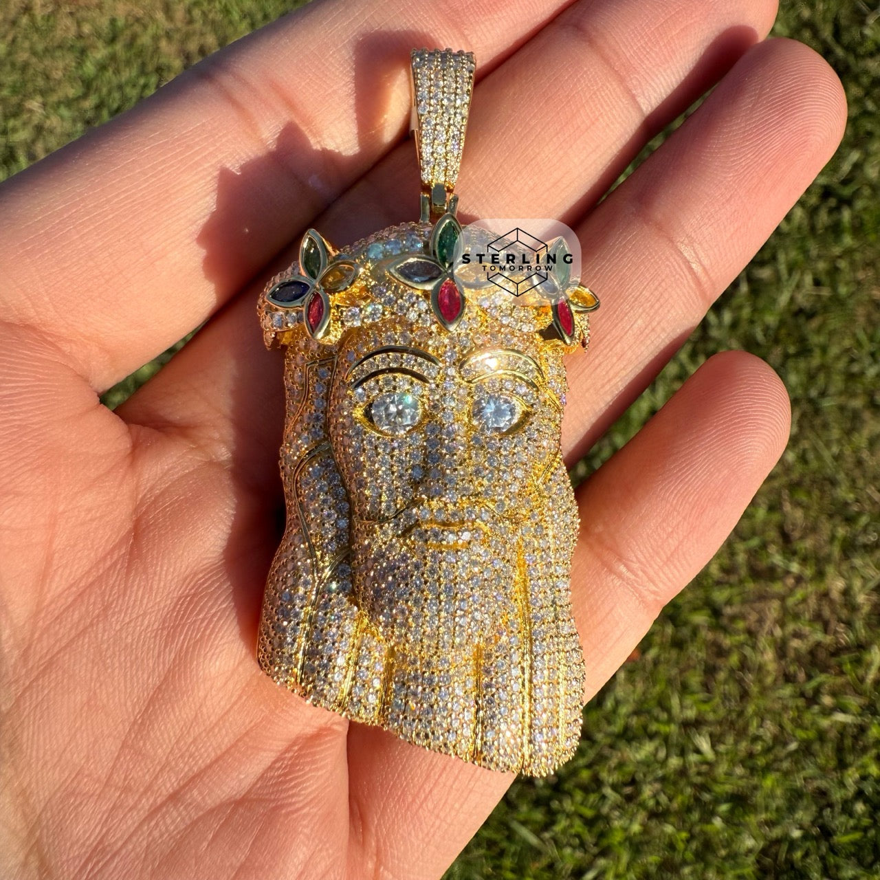 Moissanite Gold Tone Iced Out Jesus Pendant