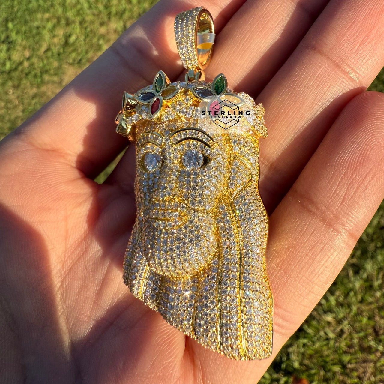 Moissanite Gold Tone Iced Out Jesus Pendant