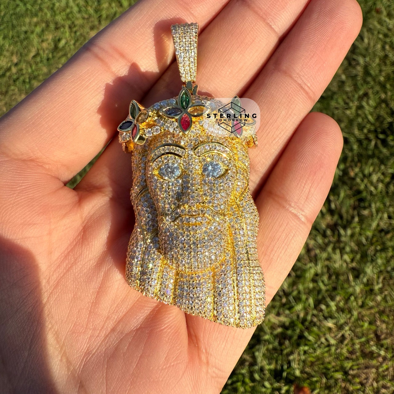 Moissanite Gold Tone Iced Out Jesus Pendant