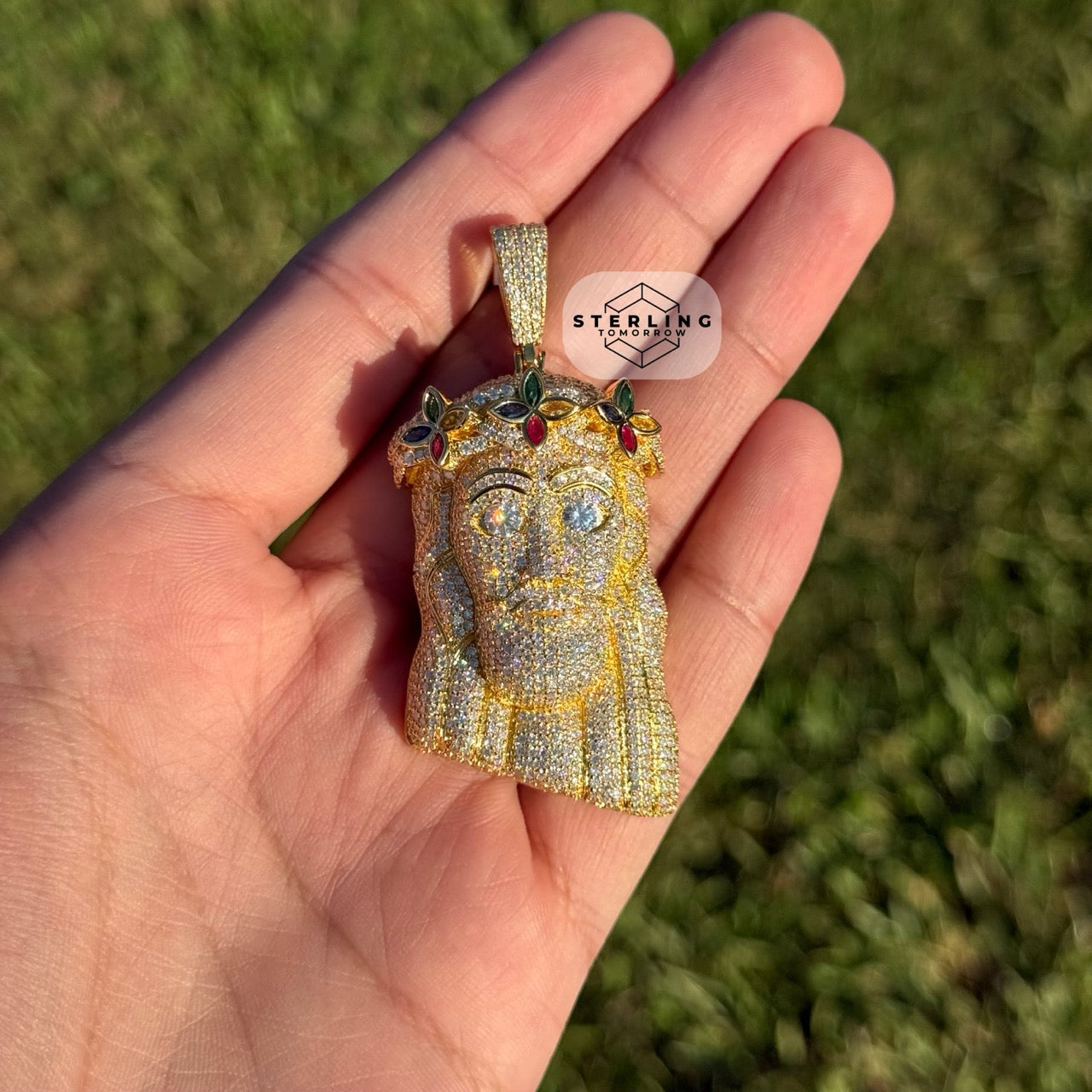 Moissanite Gold Tone Iced Out Jesus Pendant