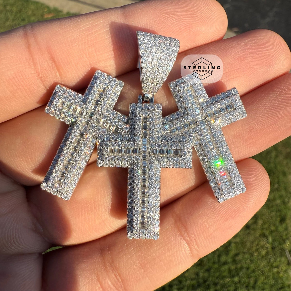 Moissanite Triple Cross Pendant