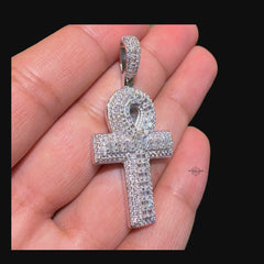 Moissanite Baguette Ankh Pendant 925 Sterling Silver Iced Out Egyptian Cross w/ Rope Chain