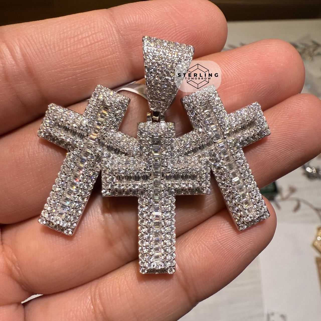 Moissanite Triple Cross Pendant