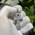 Moissanite Baguette Ankh Pendant 925 Sterling Silver Iced Out Egyptian Cross w/ Rope Chain