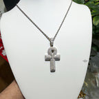 Moissanite Baguette Ankh Pendant 925 Sterling Silver Iced Out Egyptian Cross w/ Rope Chain