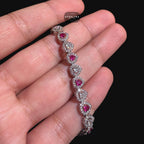 Pink Silver Heart Bracelet, 14K White Gold Plated CZ Tennis Bracelet, 7mm Iced Out Gift for Her