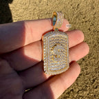 Iced Out Gold Tone Dollar Sign Dog Tag Pendant