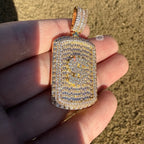Iced Out Gold Tone Dollar Sign Dog Tag Pendant