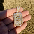 Iced Out Gold Tone Dollar Sign Dog Tag Pendant