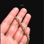 Pink Heart Teardrop Bracelet, 14K Gold Plated CZ Tennis Bracelet, 7mm Iced Out Gift for Her