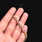 Pink Heart Teardrop Bracelet, 14K Gold Plated CZ Tennis Bracelet, 7mm Iced Out Gift for Her