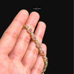 Pink Heart Teardrop Bracelet, 14K Gold Plated CZ Tennis Bracelet, 7mm Iced Out Gift for Her