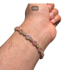 Pink Heart Teardrop Bracelet, 14K Gold Plated CZ Tennis Bracelet, 7mm Iced Out Gift for Her