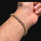 Pink Heart Teardrop Bracelet, 14K Gold Plated CZ Tennis Bracelet, 7mm Iced Out Gift for Her