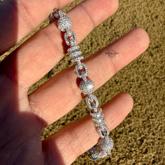 8mm 8" Snow Bead Link Bracelet 925 Sterling Silver CZ