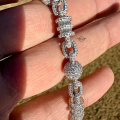 8mm 8" Snow Bead Link Bracelet 925 Sterling Silver CZ