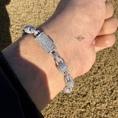 8mm 8" Snow Bead Link Bracelet 925 Sterling Silver CZ