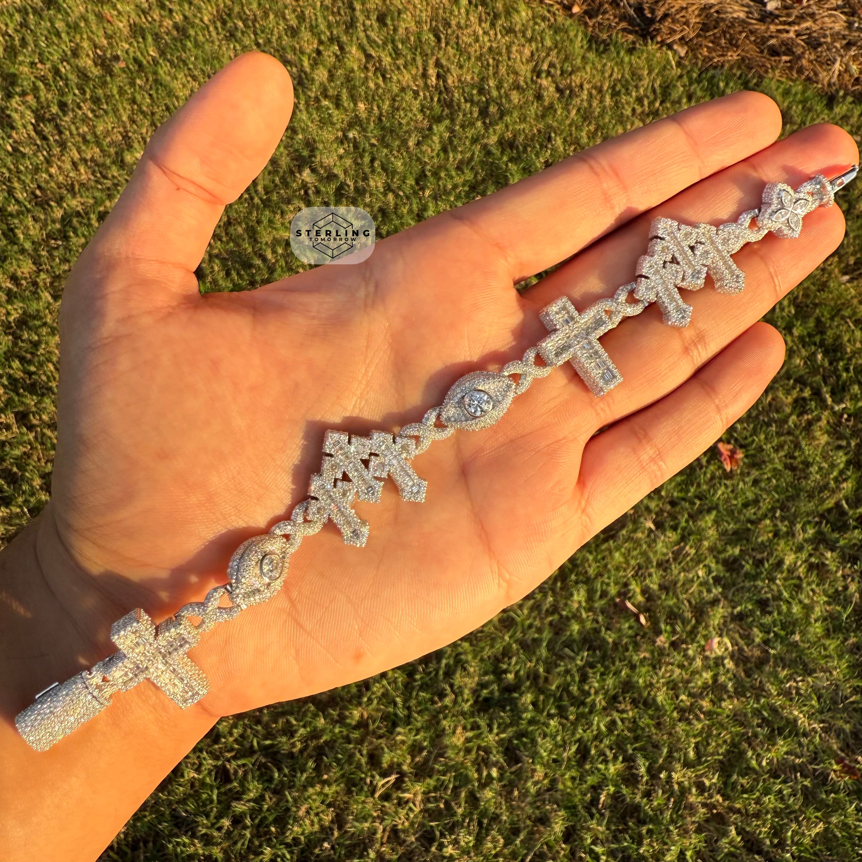 Moissanite Cross Charm Iced Out Bracelet