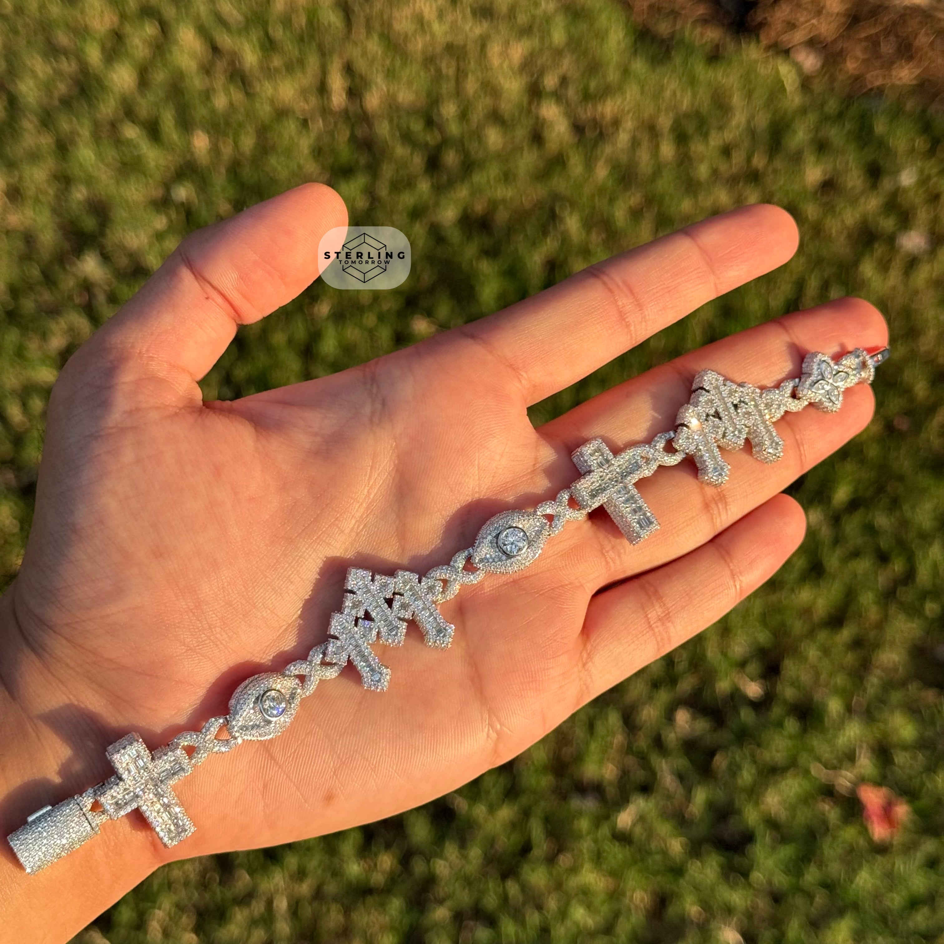 Moissanite Cross Charm Iced Out Bracelet