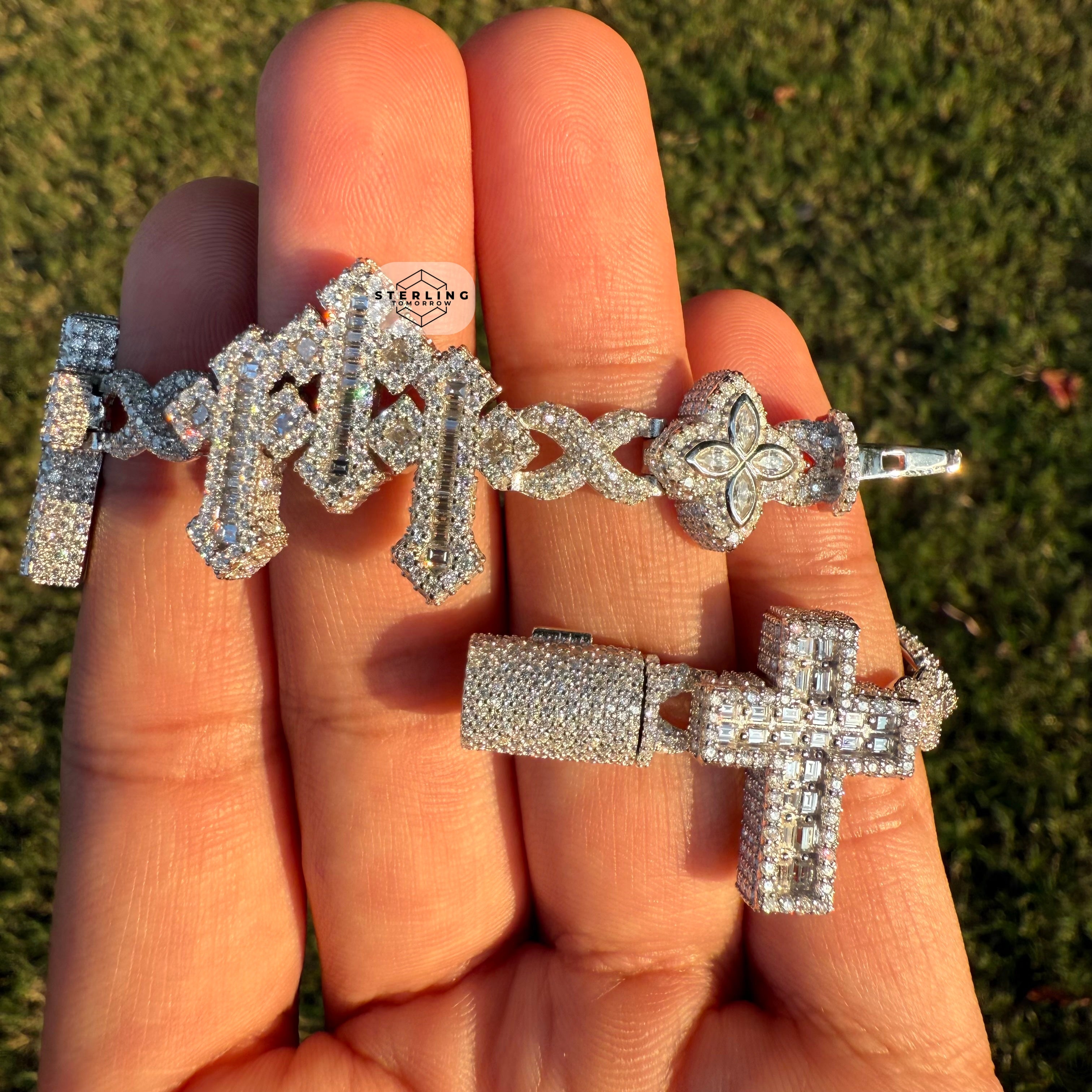Moissanite Cross Charm Iced Out Bracelet