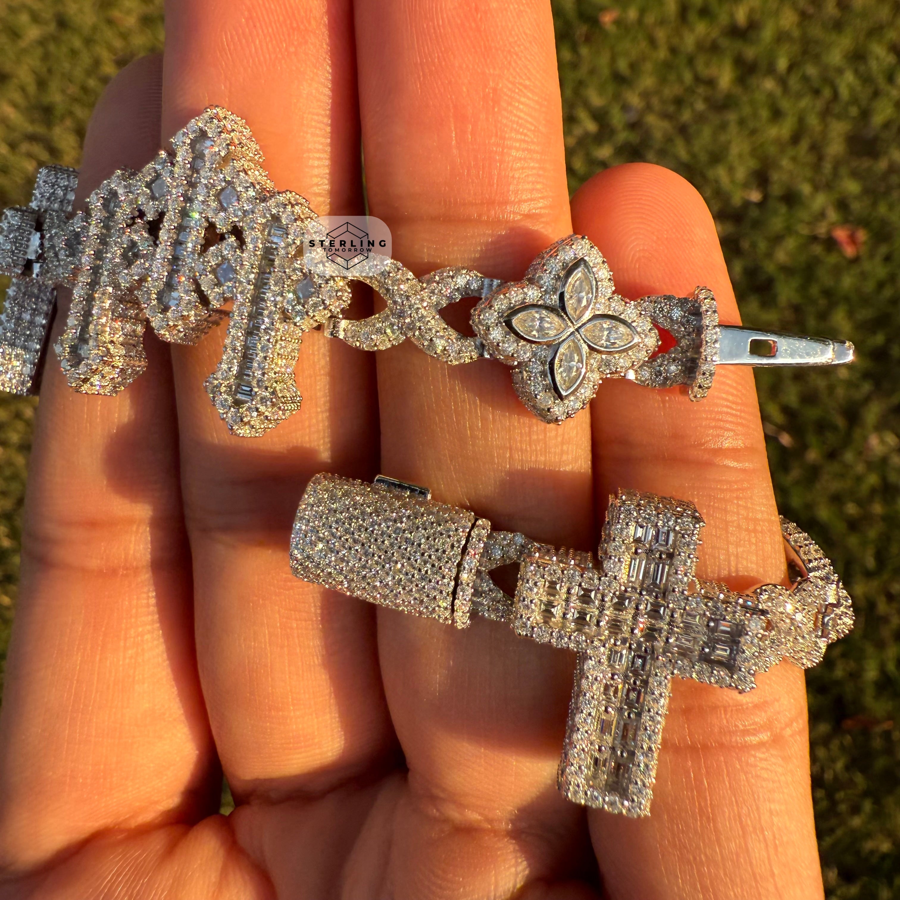 Moissanite Cross Charm Iced Out Bracelet