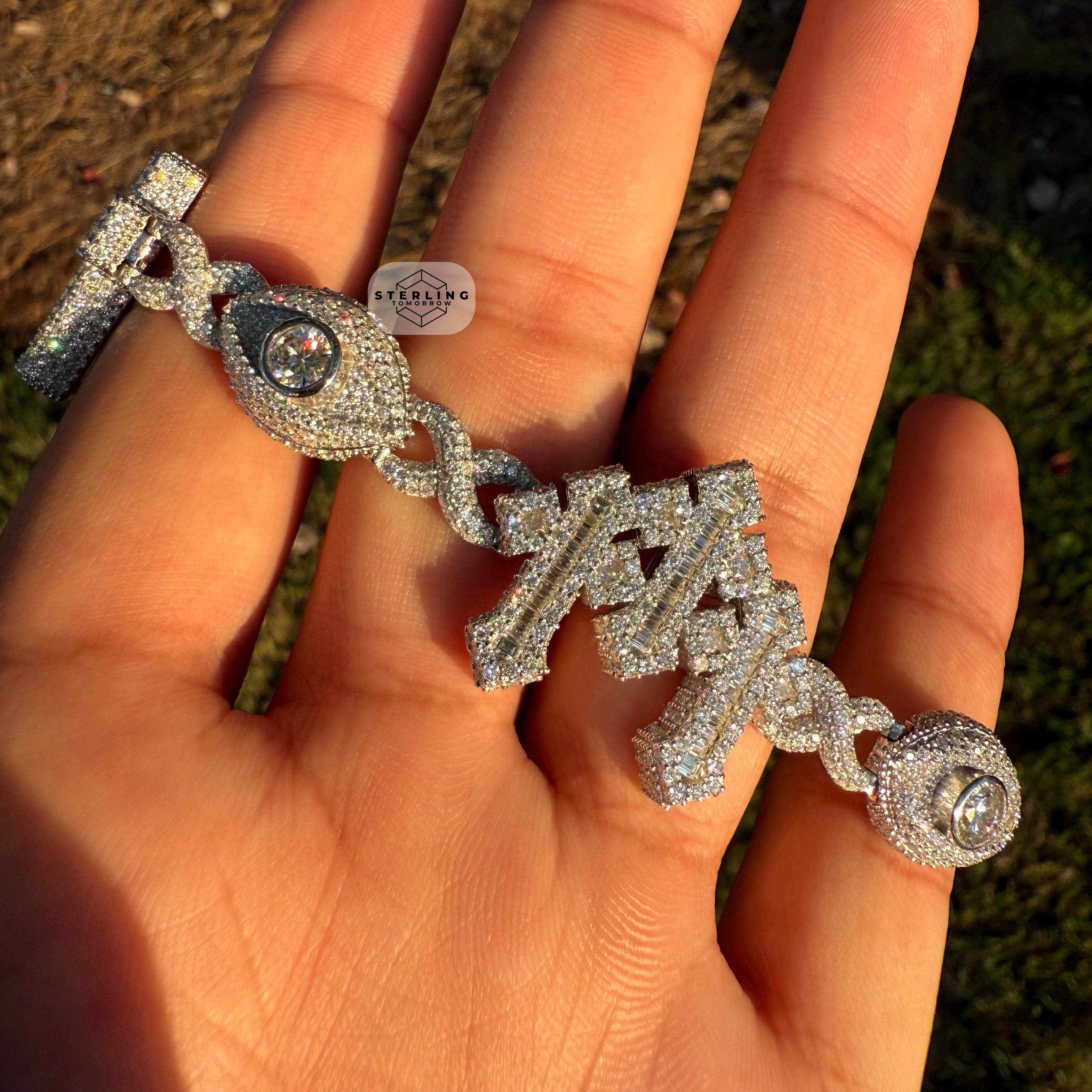 Moissanite Cross Charm Iced Out Bracelet