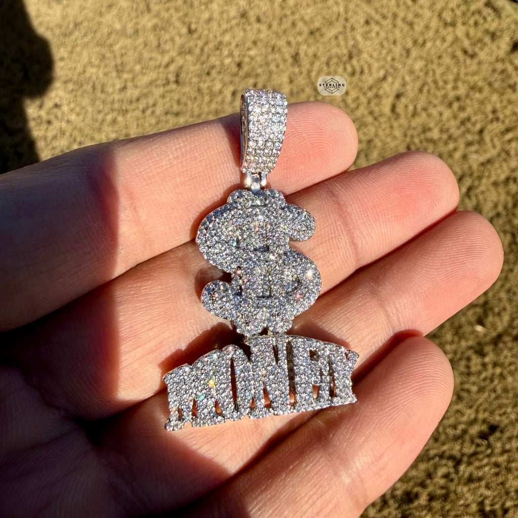 Money Iced Statement Pendant Silver Tone