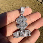 Money Iced Statement Pendant Silver Tone