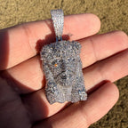 14K White Gold Finish Jesus Flower Pendant + Steel Rope Chain