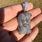 14K White Gold Finish Jesus Flower Pendant + Steel Rope Chain