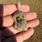 Jesus Face 14k Gold Plated Pendant + Steel Rope Chain