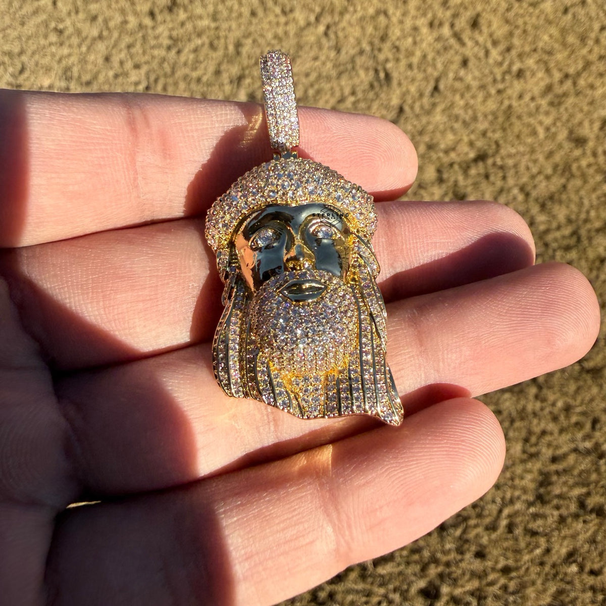 Jesus Face 14k Gold Plated Pendant + Steel Rope Chain