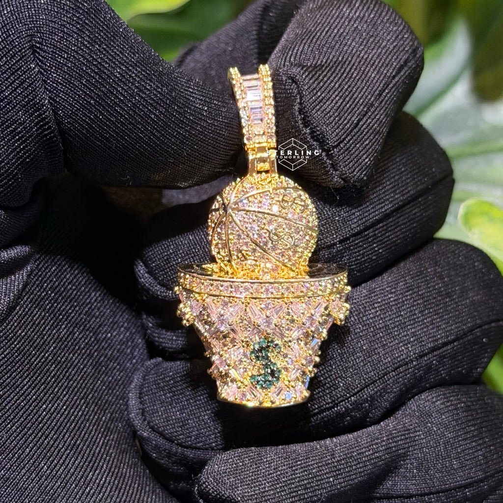 Basketball & Money Iced Out Bling Hip Hop Pendant