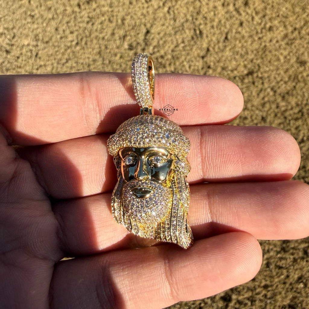 Jesus Face 14k Gold Plated Pendant + Steel Rope Chain