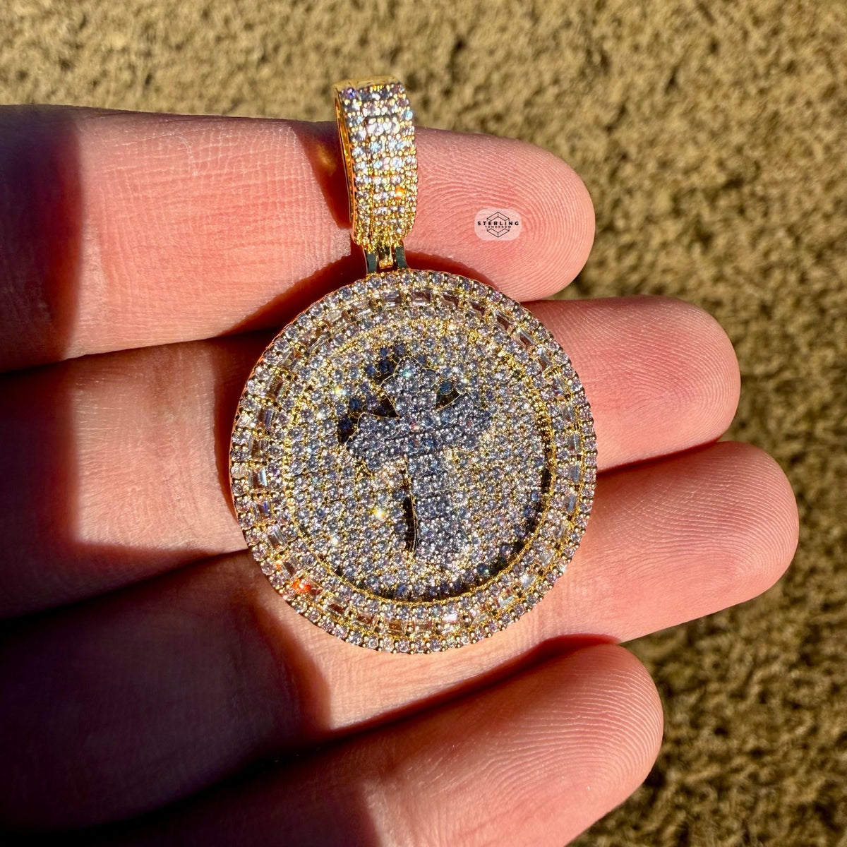 14K Gold Finish Gold Cross Medallion