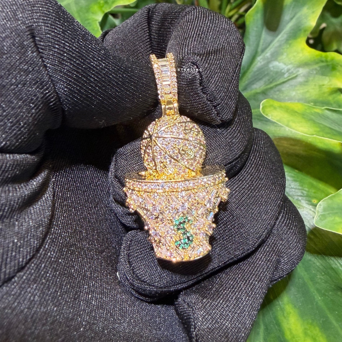 Basketball & Money Iced Out Bling Hip Hop Pendant