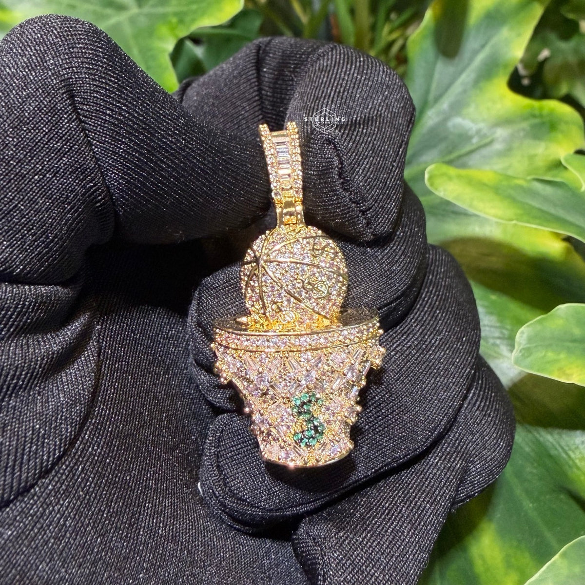 Basketball & Money Iced Out Bling Hip Hop Pendant
